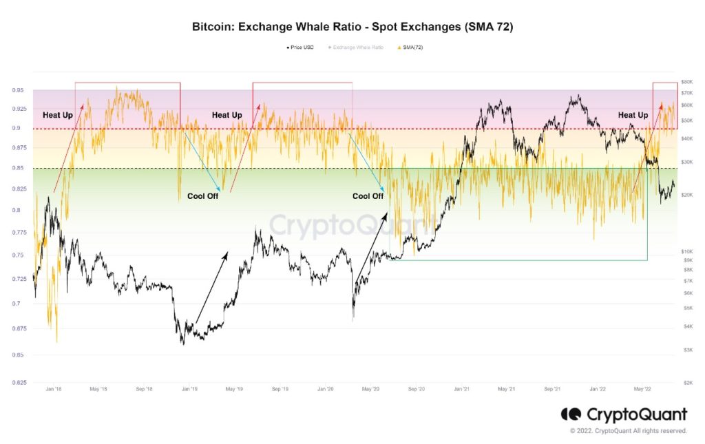 Market Research Report: Stocks And Crypto Surge On Less Hawkish Fed, USD Tumbling Lifts Commodity Prices - BTC exch whale ratio 1024x645